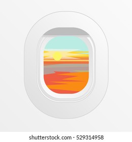 Airplane Window Outdoor Sun and Clouds View. Vector