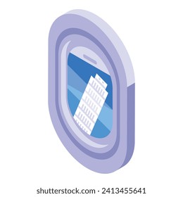 Airplane window over italy icon isometric vector. Jet vacation. Travel sky