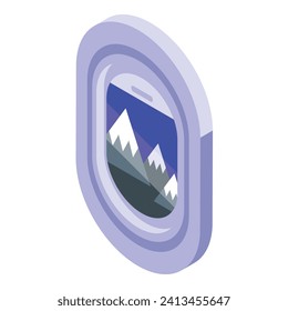 Airplane window over mountains icon isometric vector. Interior vacation. Cabin seat