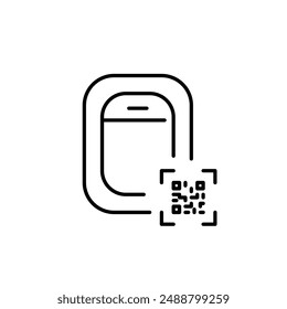 Ventana del avión y código QR. Viajes con tecnología mejorada, tarjeta de embarque electrónica, conectividad de vuelo inteligente. Icono de Vector perfecto