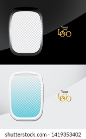 Airplane window template inside view, airliner porthole vector illustration, isolated aircraft window with transparent glass