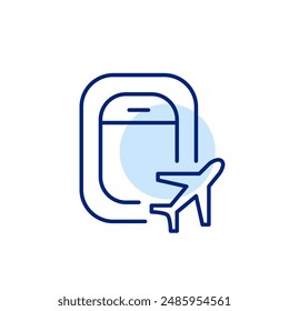 Fenêtre de l'avion. Vacances, voyages et aventures. Icône de contour parfaite et modifiable au pixel près
