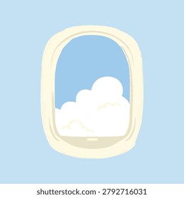 Airplane window view of beautiful white clouds and blue sky vector graphic