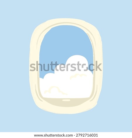 Airplane window view of beautiful white clouds and blue sky vector graphic
