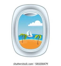 Airplane window view vector illustration.