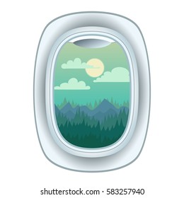 Airplane window view vector illustration.