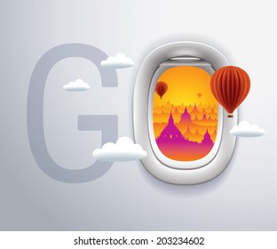airplane window,exclusive,travel,balloon,myanmar
