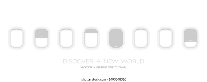 Airplane windows. Aircraft. Airplane indoor portholes. Flat web vector banner. Vector illustration