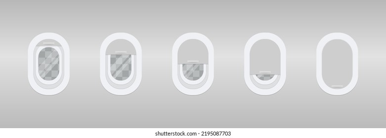 Airplane windows closed and open. Vector illustration
