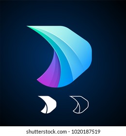 Airplane wing logo template. Vector abstract material design, flat, line-art style. 3d shape