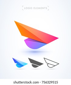 Airplane Wing Logo Template. Vector Abstract Material Design, Flat, Line-art Style