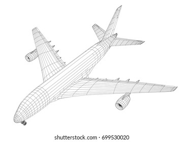 Airplane in wire-frame style. EPS 10 vector format. Vector rendering of 3d