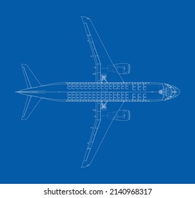 Airplane in wire-frame style. Vector rendering of 3d