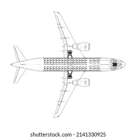 Airplane in wire-frame style. Vector rendering of 3d