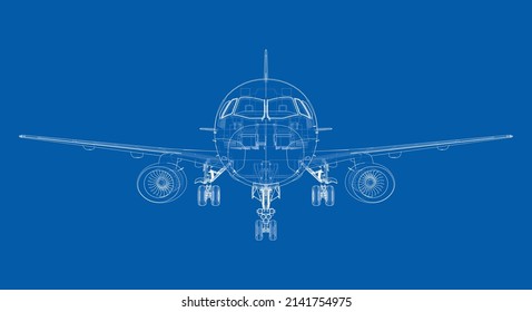 Flugzeug im Drahtstil. Vektorgrafik von 3D