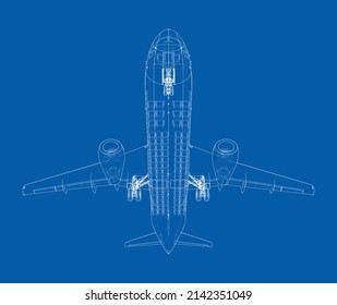 Avión en forma de marco de cable. Representación vectorial de 3d