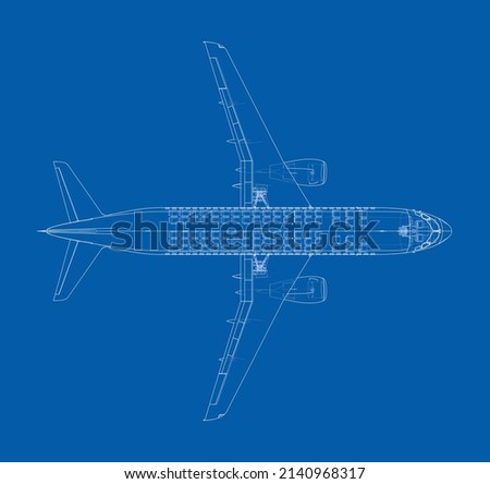 Airplane in wire-frame style. Vector rendering of 3d
