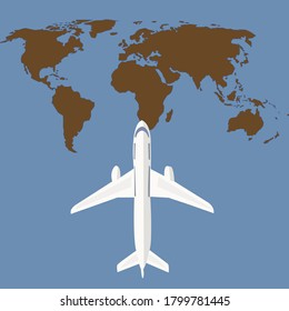 
airplane with world map background