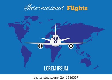 Airplane with World Map International Flights Illustration Template. Aviation and passenger transportation vehicles vector art
