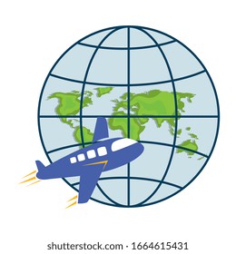 diseño de la esfera de los aviones y los mapas mundiales, transporte de entrega, transporte de transporte de envío, industria de los servicios de transporte marítimo y tema mundial Ilustración de los vectores
