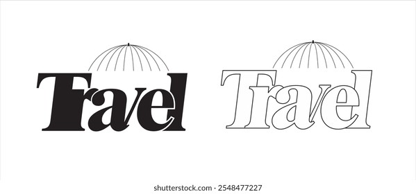 Airplane world travel agency logo. Flight plane trip globe vector. black and white in travel 