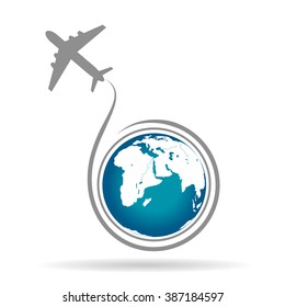 Airplane and World Vector Illustration