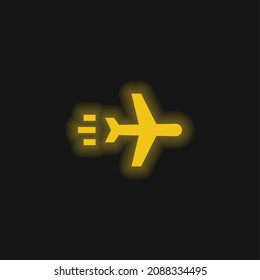Airplane yellow glowing neon icon