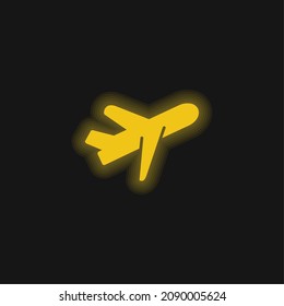 Airplane yellow glowing neon icon