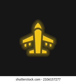 Airplane yellow glowing neon icon