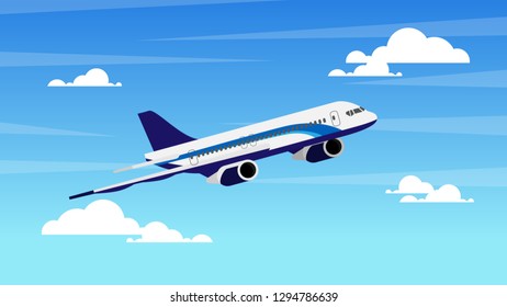 Airplane,plane while flying in the clear blue sky with some white cloud for background,backdrop