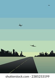 Airplanes or aircrafts  silhouette flying over sky at sunset or sunrise background