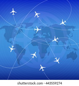 Airplanes With Airplane Stream Jet And Paths. Illustration For   Poster, Print And Web Projects Travel Agencies, Aviation Companies.