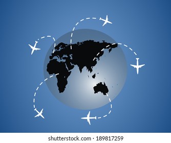 Airplanes around the globe lines