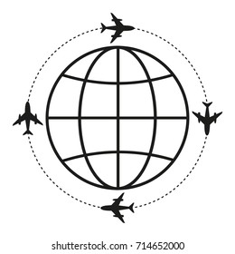 airplanes around the globe on a white background