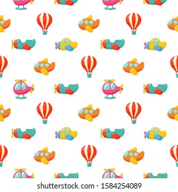 airplanes and balloon seamless pattern on white background. vector Illustration.