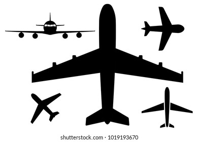 Airplanes. Black silhouettes. Vector illustration isolated on white background