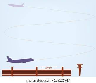 Airplanes climbing after take off. Vector illustration.