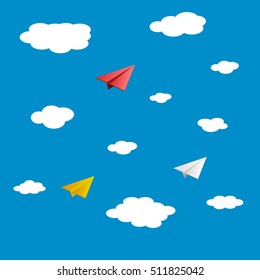 Airplanes, clouds, leader. Vector illustration