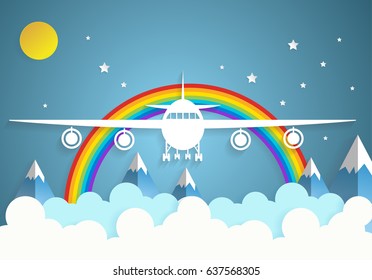 Airplane's with clouds on sky background.paper art