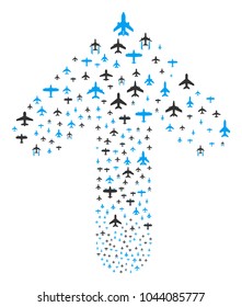 Airplanes composition done in the collection of up navigation arrow. Ahead motion arrow collage designed from airplanes objects.