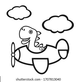 airplanes and dinosaurs on white background, coloring book