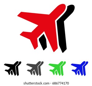 Airplanes flat vector pictogram. Colored airplanes gray, black, blue, green pictogram versions. Flat icon style for application design.