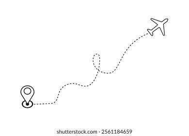  Airplane's flight path with a dashed line trace and a start point marker