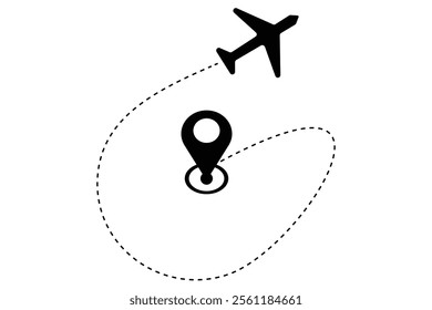  Airplane's flight path with a dashed line trace and a start point marker