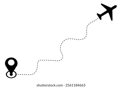  Airplane's flight path with a dashed line trace and a start point marker