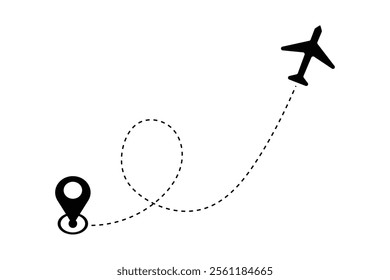  Airplane's flight path with a dashed line trace and a start point marker