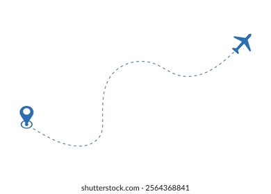 Airplane's flight path with a dashed line trace and a start point marker	