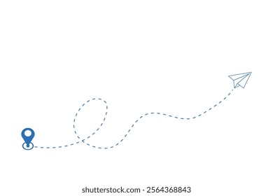 Airplane's flight path with a dashed line trace and a start point marker	