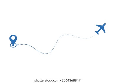 Airplane's flight path with a dashed line trace and a start point marker	