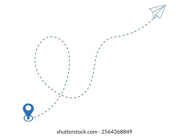 Airplane's flight path with a dashed line trace and a start point marker	